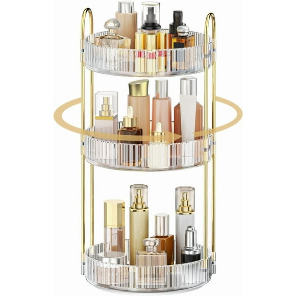 Rotating Makeup Organizer, s Perfume Organizer, Large Capacity Cosmetic Skincare Storage, MultiFunction Perfume Stand for Vanity, Bathroom and Bedroom, Clear
