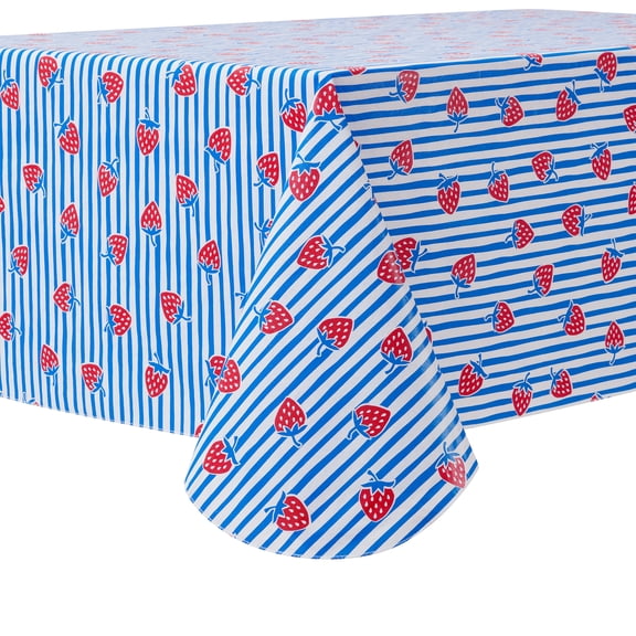 Mainstays Summer Fun PEVA Tablecloth, Indoor & Outdoor for Table 60" x 84" - Strawberry