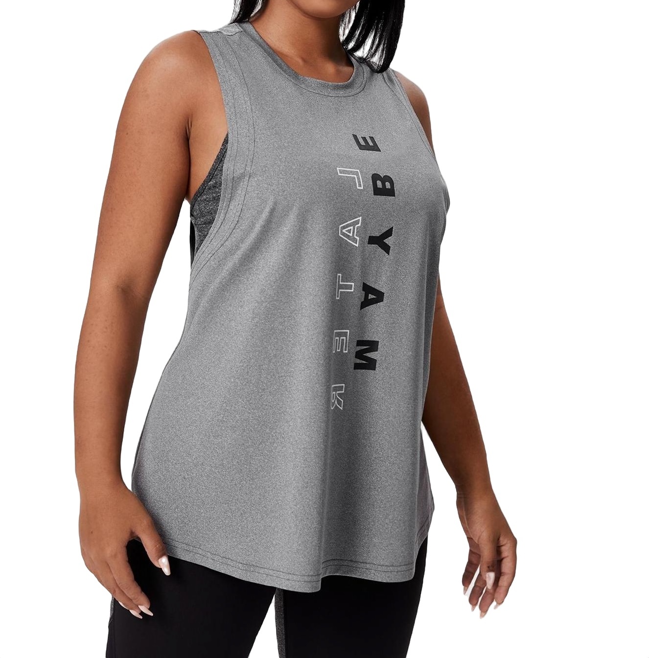 Womens Activewear Sports Plus Slogan Tops Print Round Neck High Stretch