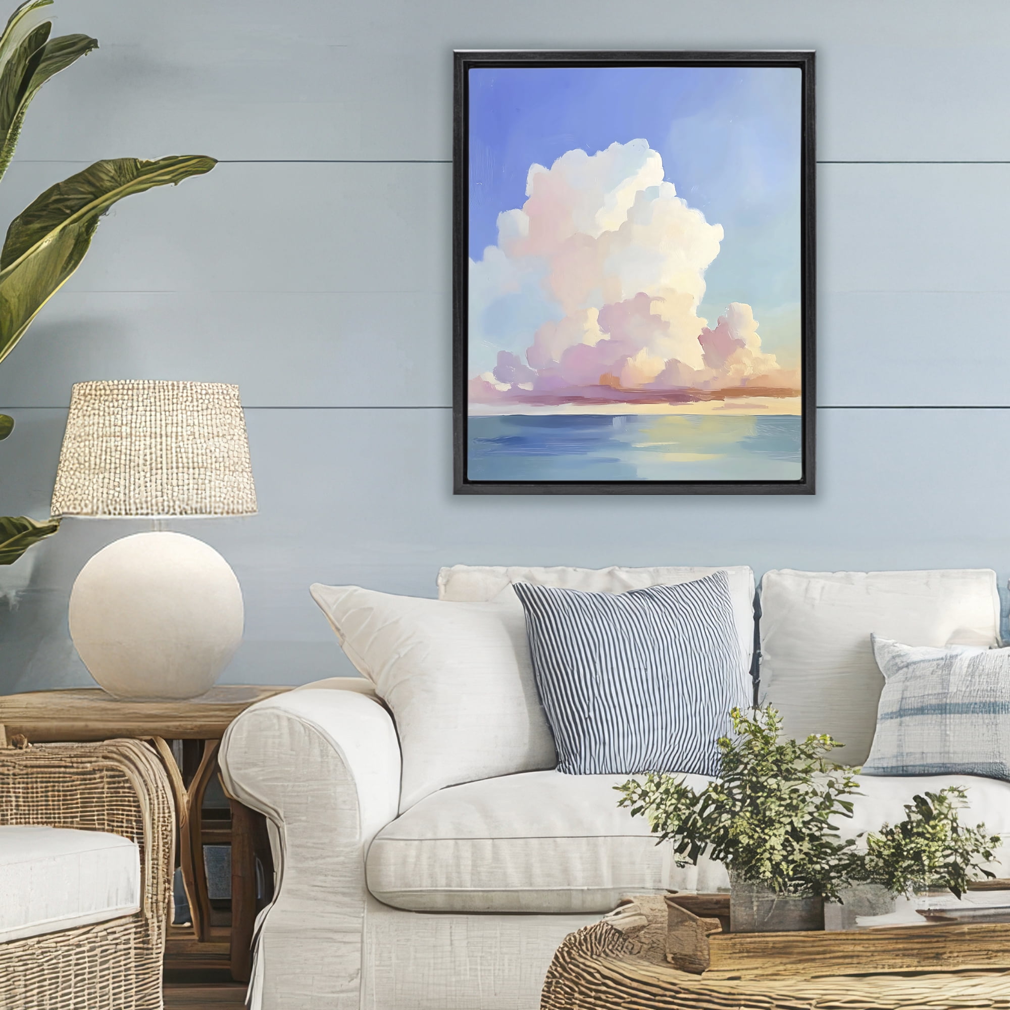 Stupell Industries Dreamy Pastel Clouds over Sea Black Framed Floater Canvas Wall Art, design by The Prints Vibe