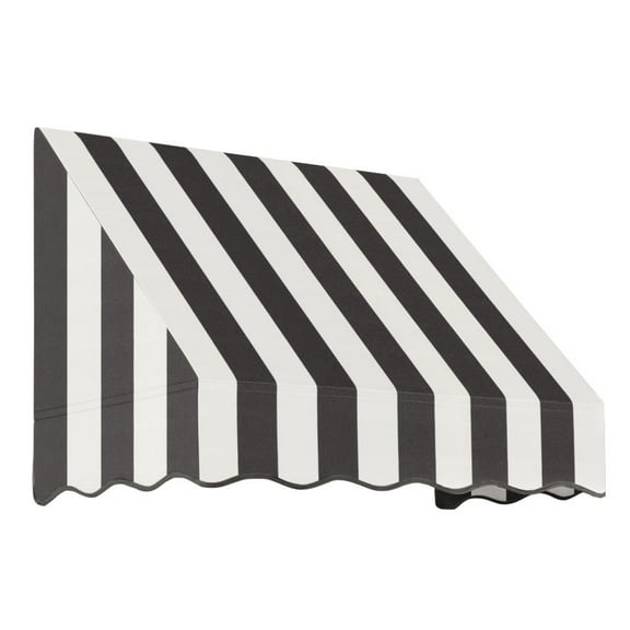 Awntech 4.375 ft San Francisco Fixed Awning Acrylic Fabric, Black/White Stripe