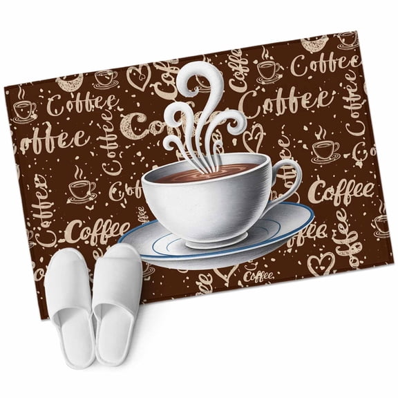 Coffee Cup Washable Area Rug 2x3 ft Cafe Retro Dark Brown Background Vintage Soft Rectangle Rugs for Living Room, Non Slip Carpet for Bedroom Entryway Dining Room
