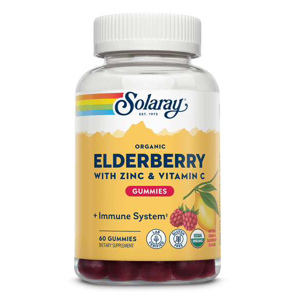 Solaray Organic Elderberry Gummies w/ Zinc & Vitamin C | Healthy Immune System Support | Gluten Free | 30 Serv, 60 Ct