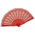 thumbnail image 2 of Moxufan Chinese Style Lace Folding Fan Plastic Traditional Flower Patterns Hand Fan Ergonomic Grip Portable Handheld Fan for Women Dancing Cosplay Wedding Party Props,Red, 2 of 8