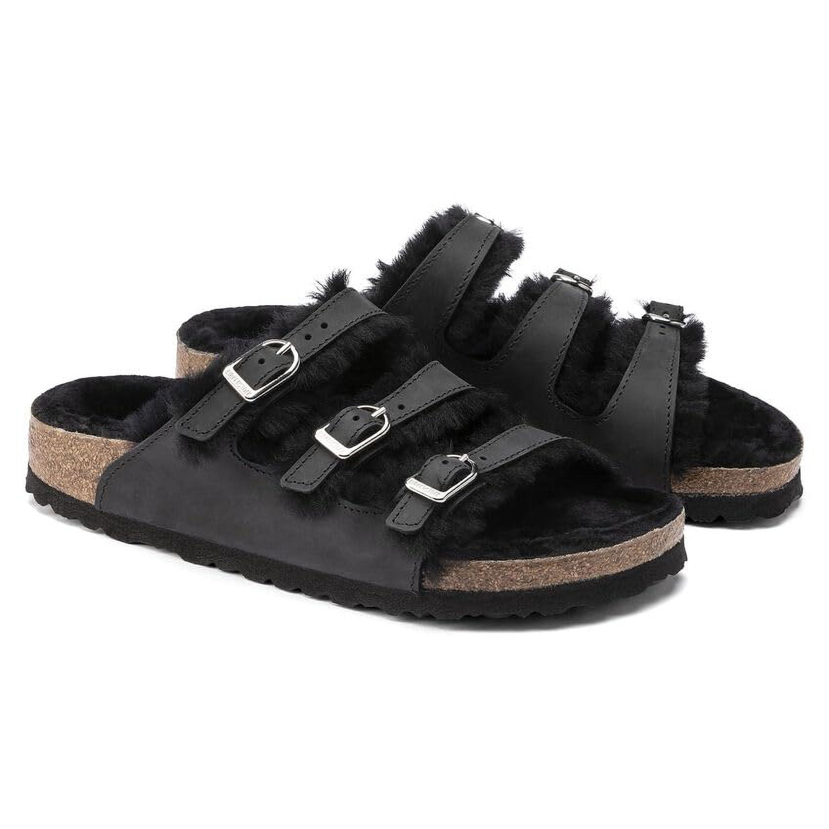 BIRKENSTOCK Florida Fresh Shearling-Lined Sandal Slides - Strappy Comfort with Oiled Nubuck Leather, Cork-Latex Footbed, and D-Buckle Details - Multiple Colors & Sizes
