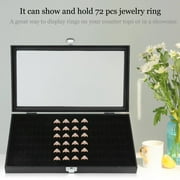 Fantastic 72 Slot Jewelry Ring Display Case Organizer Jewelry Storage Box Tray Holder With Glass Top Cover Black