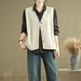 thumbnail image 6 of Htigea Womens Cotton Vest Casual Sleeveless Blazer Cardigans Lightweight Button Button Open Front Jacket Waistcoat Beige L, 6 of 6