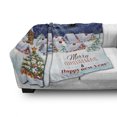 thumbnail image 3 of Christmas Soft Flannel Fleece Blanket, Moon Santa Claus Reindeer Hovering in Winter Sky of a Small Village Illustration, Cozy Plush for Indoor and Outdoor Use, 50" x 70", Navy White, by Ambesonne, 3 of 6
