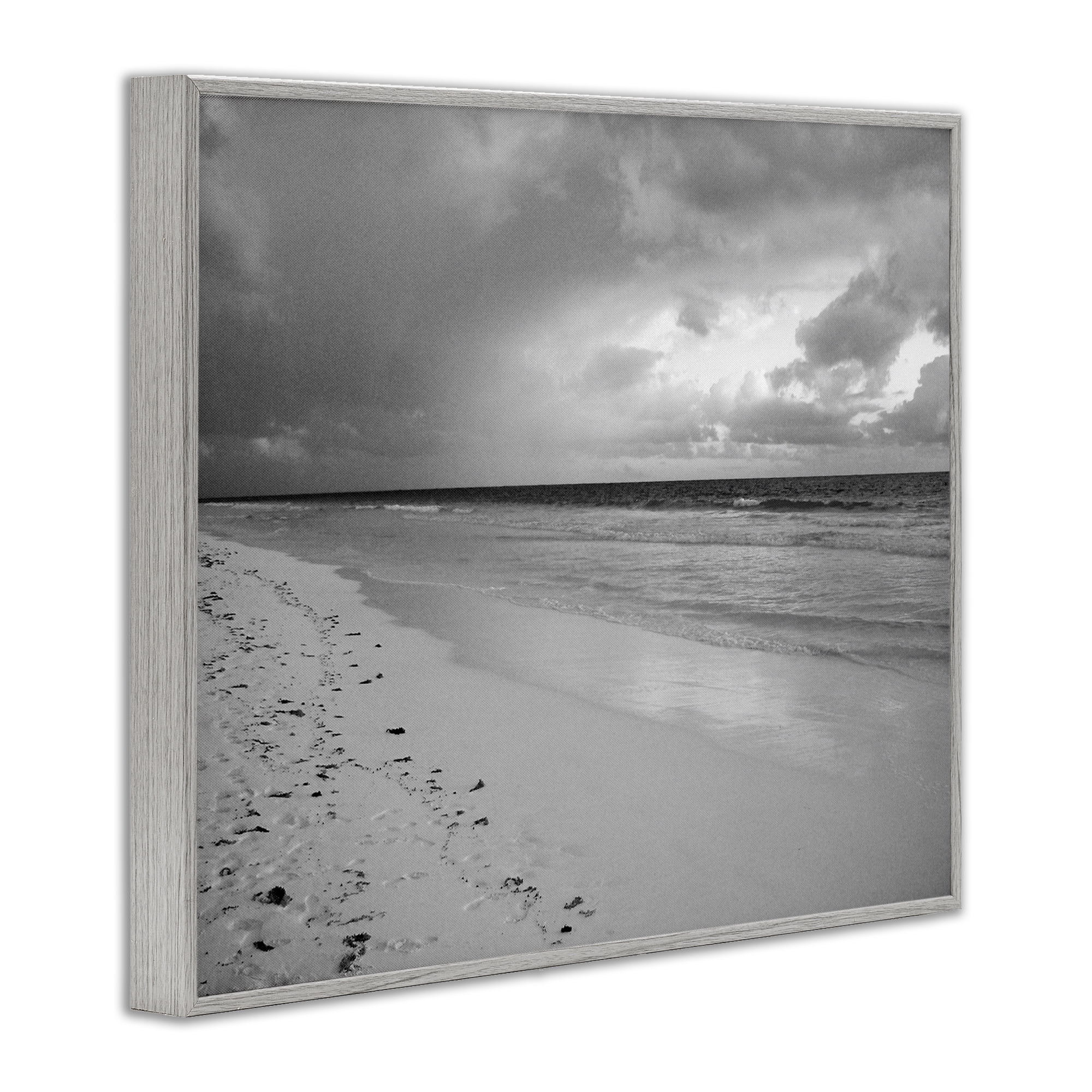 Stupell Industries Beach Shore with Footprints Coastal Photography Gray Framed Art Print Wall Art, 30 x 24