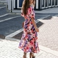 thumbnail image 5 of Womens Summer Wrap Maxi Dress Casual Boho Floral V Neck Short Sleeve Ruffle Hem Split Beach Long Dresses, 5 of 8