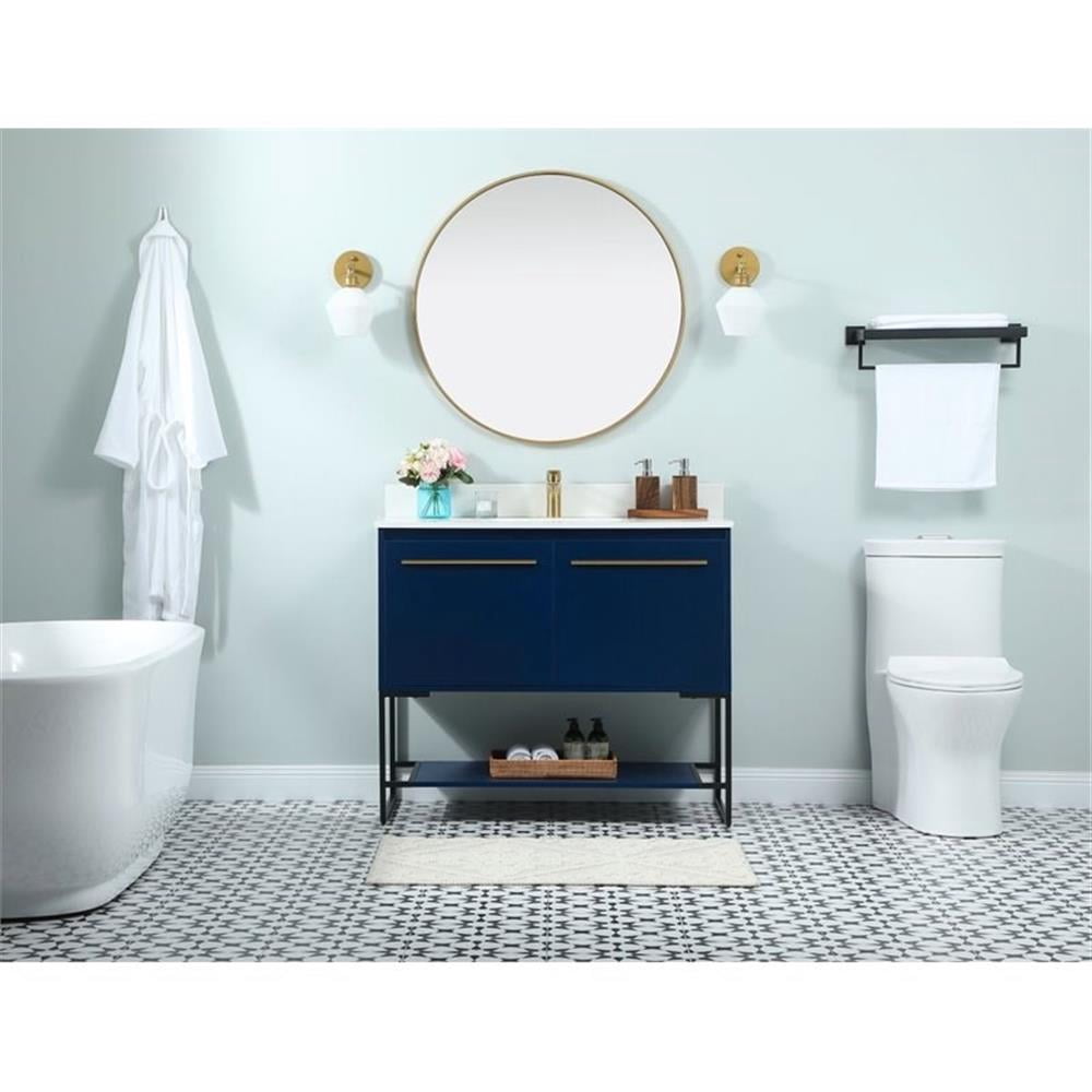 40 inch single bathroom vanity in blue with backsplash