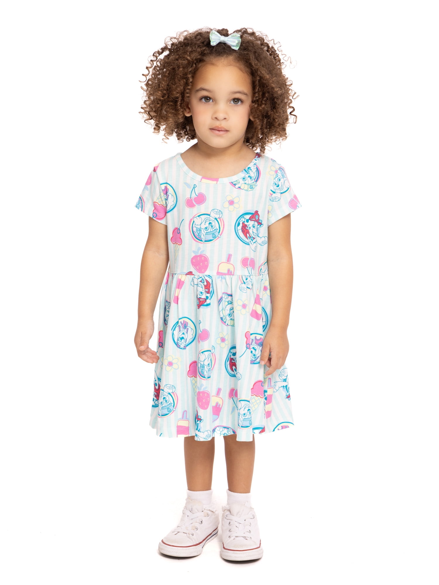 Paw Patrol Toddler Girl Allover Print Dress with Short Sleeves, Sizes 12M-5T