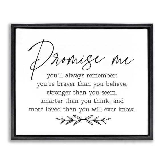 Stupell Industries Shabby Chic Inspirational Self Love Quote Casual Botanical Design Black Floating Frame Canvas Art, 21 x 17, by Lettered and Lined