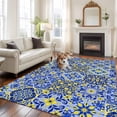 thumbnail image 3 of Vintage Boho Area Rug 5x7 Washable Rug Non Slip Middle Century Bohemia Style Patchwork Blue Large Area Rug Soft Stainresistant Indoor Floor Carpet for Living Room Bedroom Home Office Dining Room, 3 of 8