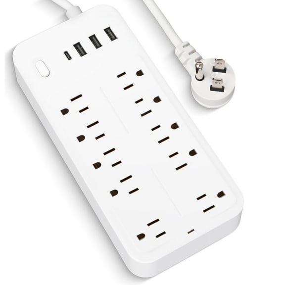 Surge Protector Power Strip, 3.94 Ft Flat Plug Extension Cord with 3 USB (1 USB C) 10 Outlets, 2000W, 1700J Protection, Outlet Extender with Power Switch for Office, Dorm Room Essentials White
