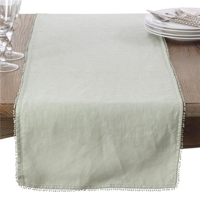 SARO 15062.CE1420B 14 x 20 in. Rectangle Pompon Design Set de Table Céleri - Lot de 4