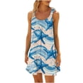 thumbnail image 3 of VBTAPA Sundresses for Women Tropical Print Sleeveless Pleated Mini Dress Hawaiian Beach Vacation Dresses Limited Time Sales Multicolor L, 3 of 7