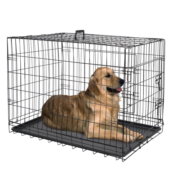 PINDEE Foldable Metal Kennel with Single Doors, Secure Slide-Bolt Latches, Leakproof Tray,Portable Dog Cage for Small Breeds for Travel, Indoor & Outdoor Use