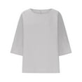 thumbnail image 4 of ALLLIST Cotton Linen Womens Tops 3/4 Sleeve Crew Neck T Shirts Plain Loose Gray Blouse Womens Clothing, 4 of 4