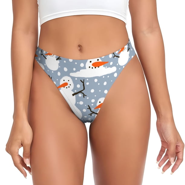 Balery Happy Snowmen Snowfall Tangas de Algodón para Mujer con Estampado – Ropa Interior Sexy, Transpirable, G-string-X-Large