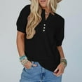 thumbnail image 4 of Women's Summer Shirts Knit Short Sleeved Waffle Top Solid Color V-Neck Button Up Henley Shirt Women Casual Loose Daily Basic Blouses Pullover Top Black XXL, 4 of 8