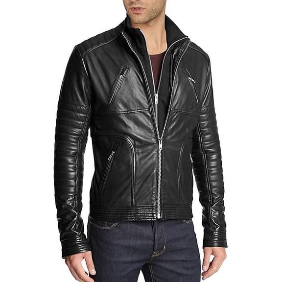Men's Genuine Lambskin Black Leather Jacket Slim fit Motorcycle jacket A752