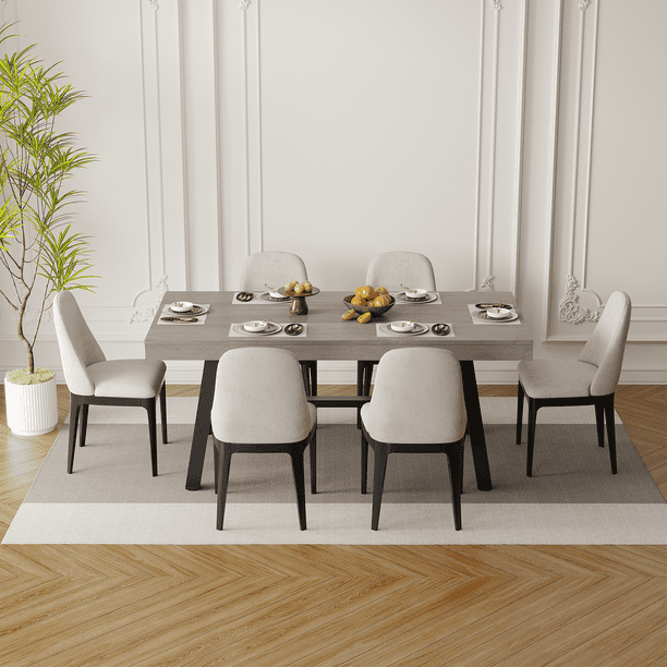 70.87 Inch Dining Table for 6-8 People Modern Industrial with Wood