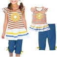thumbnail image 2 of Laipiong Girls Summer Outfits 2 Piece Set Floral Print Short Sleeve Top With Flutter Sleeves And Elastic Waistband 7/8 Pants Casual Clothes Blue 4-5, 2 of 3