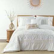 Levtex Home - Harleson Comforter Set - King Comforter   Two King Pillow Cases - Tufted Chenille Frayed Tribal in White and Cream - Comforter (106 x 94in.) and Pillow Case (36 x 20in. ) - Cotton
