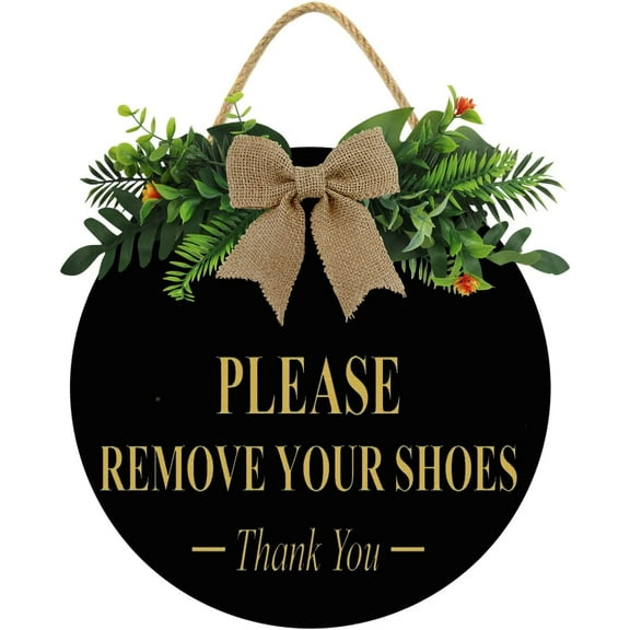 Eveokoki 12" Welcome Please Remove Your Shoes Wood Sign Plaque, Vintage Shoes Off Wooden Rustic Door Sign, Decorative Take Off Shoes hanging Sign