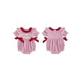 thumbnail image 2 of BemeyourBBs Newborn Baby Girls Baseball Outfits Summer Stripe Bubble Romper Baseball Bow Embroidery Ruffle Short Sleeve Ruffled Round Neck Jumpsuit Playsuit, 2 of 9