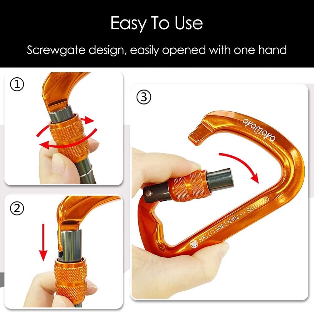 ASTRAEA 3Pack Screwgate Locking Carabiner D Shape Hook, 30KN Aluminum Alloy Outdoor Sport Tools for Climbing Caving, Orange