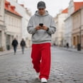 thumbnail image 2 of Resicozy Baggy Sweatpants Men Wide Leg Sweats Pants Drawstring Elastic Waist Loose Y2K Joggers with Pockets Red 2XL, 2 of 7