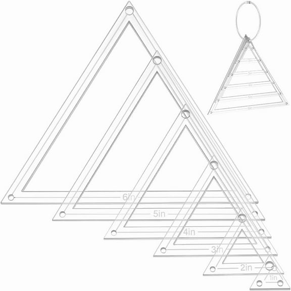 6 Pcs 6 Sizes Transparent Acrylic Sewing Template Acrylic Quilting Rulers Triangle Template with Iron Binder Rings