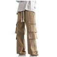 thumbnail image 4 of Mens Plus Size Cargo Pants M-5X Big and Tall Multi Pockets Straight Wide Leg Trousers Loose Solid Drawstring Elastic Waist Streetwear Jogger Pant, 4 of 4
