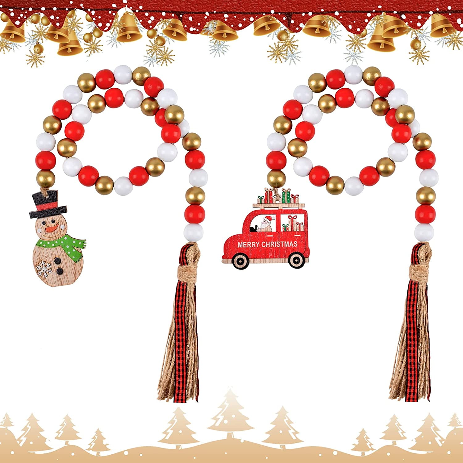 Christmas Wooden Bead Garland Red and Gold Beads Ornament Garland