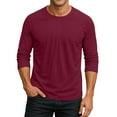 thumbnail image 2 of Men's Long Sleeve Round Neck Raglan Three Quarter Sleeve T-Shirt Top for Spring Fall Casual Style,Deep Red,3XL, 2 of 8