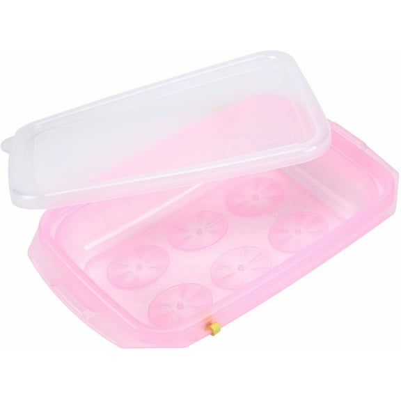 Easily Pop Out 1 Compartment Ice Cube, Food, Baby Food, Drinks BPA-Free PE Tray with Clear Lid, Pink