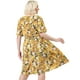thumbnail image 5 of Women's Plus Size V Neck Floral Print Flare Sleeve Casual Midi Dress Yellow 4X, 5 of 7