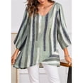 thumbnail image 3 of T-shirt Femme Manches Longues Blouse Ample Automne Col en V Rayé, Vert, TG, 3 of 4