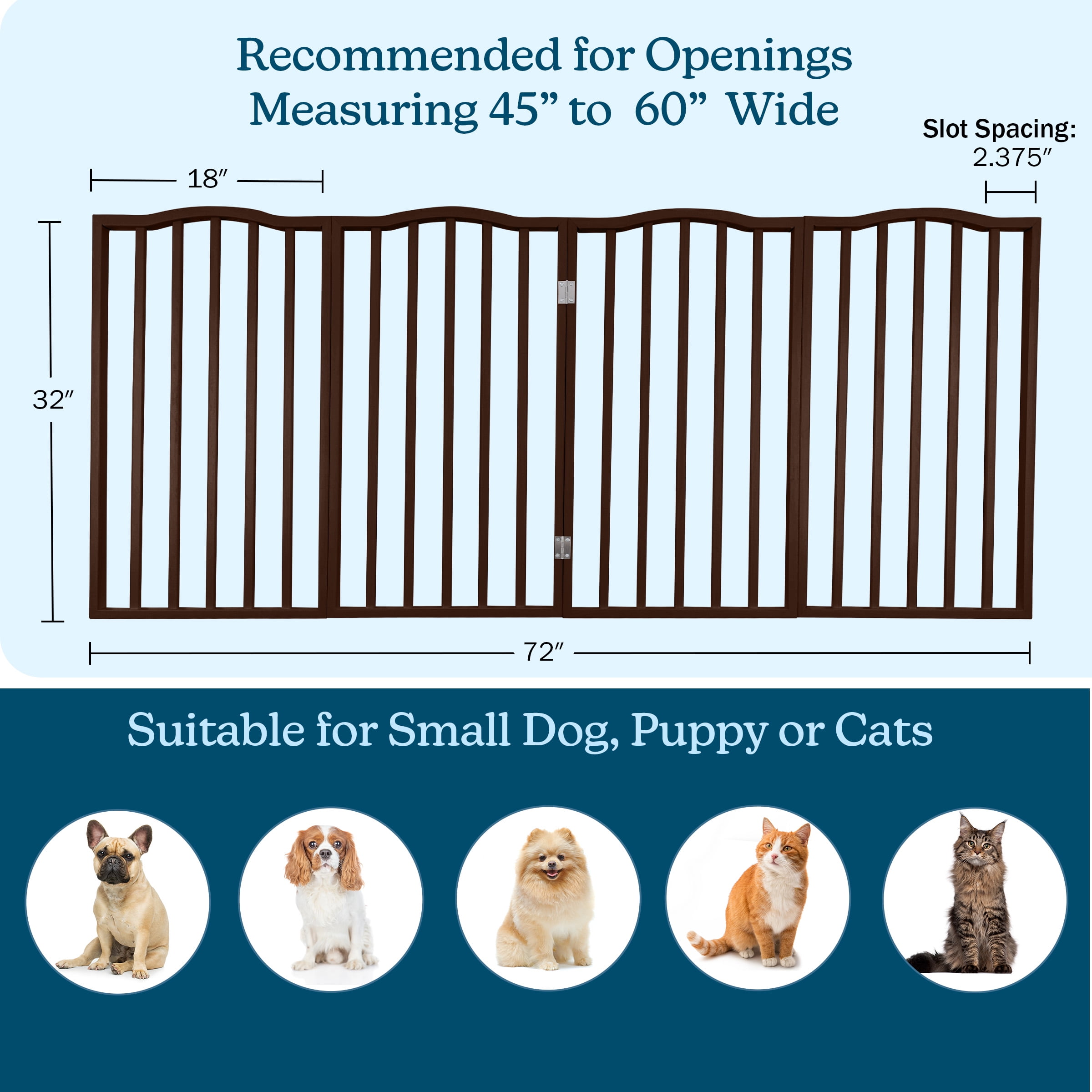 PETMAKER 4-Panel Indoor Foldable Pet Gate for Stairs or Doorways (Brown)