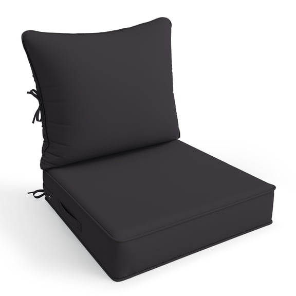 Snubbull Outdoor Deep Seat Cushion Set, 1 Pieces 22"x22" Patio Furniture Replacement Cushions with Tie Straps, Waterproof Fade Resistant Removable Zipper Cover, Grey