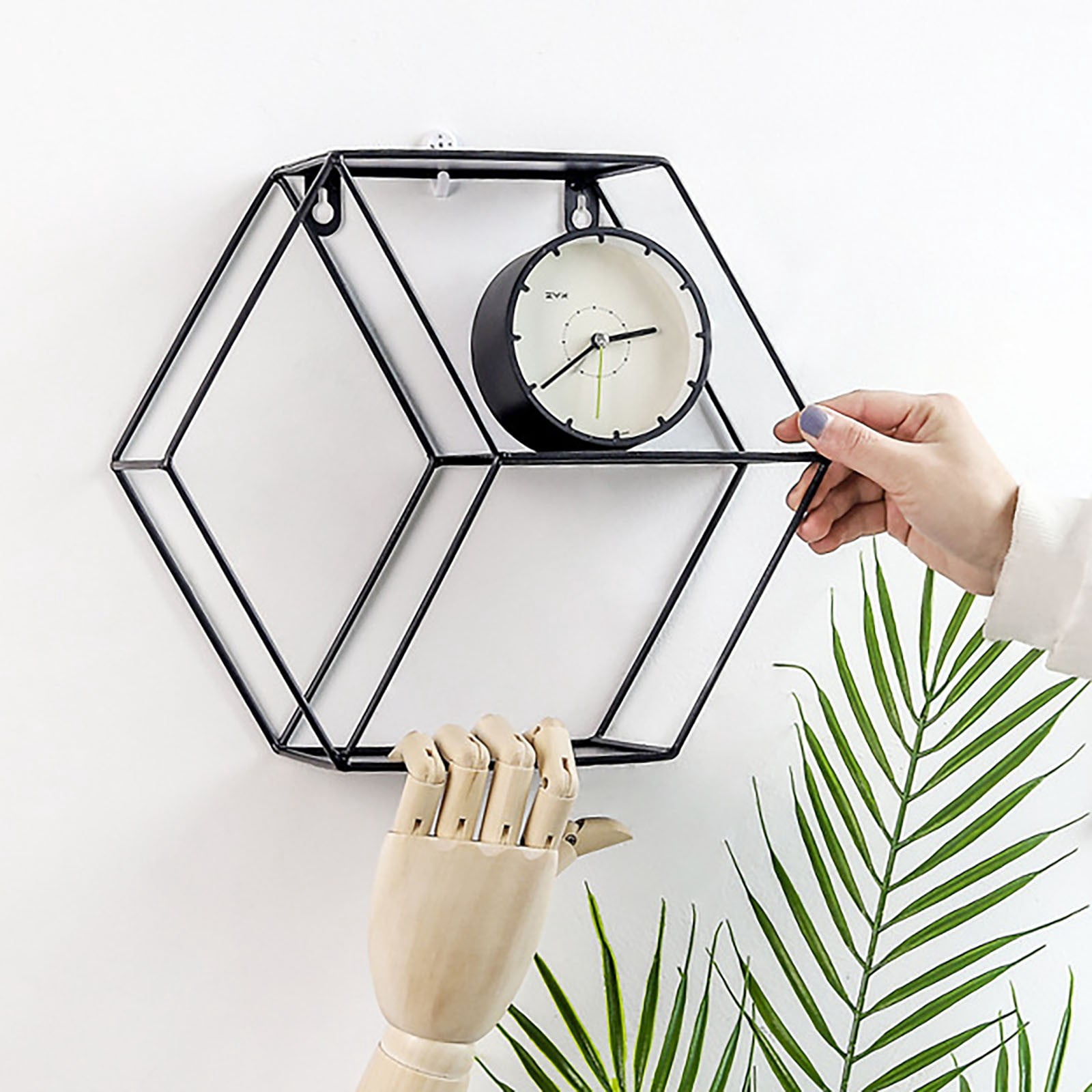 Wall Mounted Floating Shelves Rustic Round Storage Display Hexagonal Wall Hanging Shelf Home Decor for Living Room, Bedroom, Bathroom, Office, Kitchen, Black