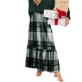 thumbnail image 4 of Women Plaid Print Maxi Skirt Elastic Waist Long Skirt Casual Loose Fit Tiered Design Comfortable Style Mint Green L, 4 of 6