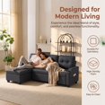 thumbnail image 3 of Ktaxon Convertible Sectional Sofa Bed, L‑Shaped Sleeper Couch with Storage Chaise, USB Port & Cup Holders, for Living Room Apartment Small Space PU, Black, 3 of 7