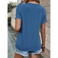 thumbnail image 2 of Camiseta con cuello en V para mujer Verano Suave Suelta Casual Manga corta Encaje Patchwork Top Blusa Azul L, 2 of 6