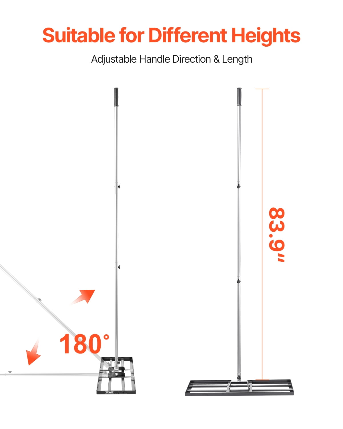 VEVOR Lawn Leveling Rake, Lawn Leveler with 83.9 in Handle, 30x10 in Ground Plate, Rust-Resistant Carbon Steel Soil Leveler, 3 Heights Adjustable, Effort Saving Lawn Leveling Tool