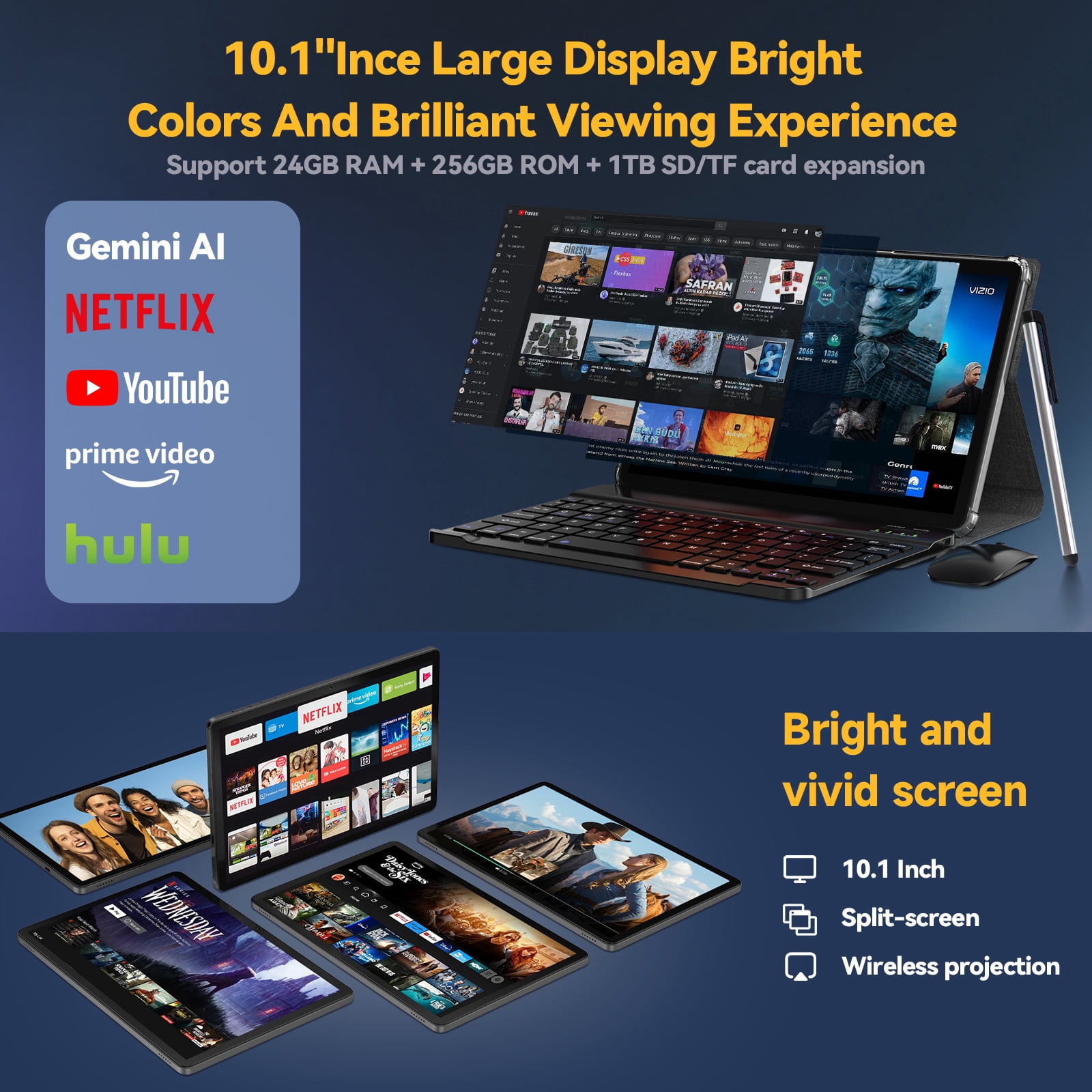 Android Tablet,2025 Tablets with 24GB RAM+256GB ROM/ 1TB Expand, Octa-Core 2.0GHz CPU, 5G WiFi, GPS