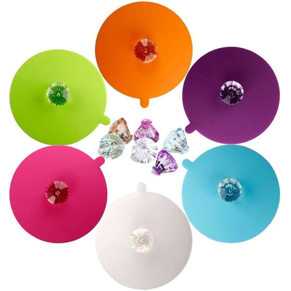 Silicone Cup Lids, Creative Diamond Mug Cover Food Grade Reusable Tea Coffee Cup Lid,Anti-dust, Airtight Seal,6 Set Universal Silicone Drink Cup Lids