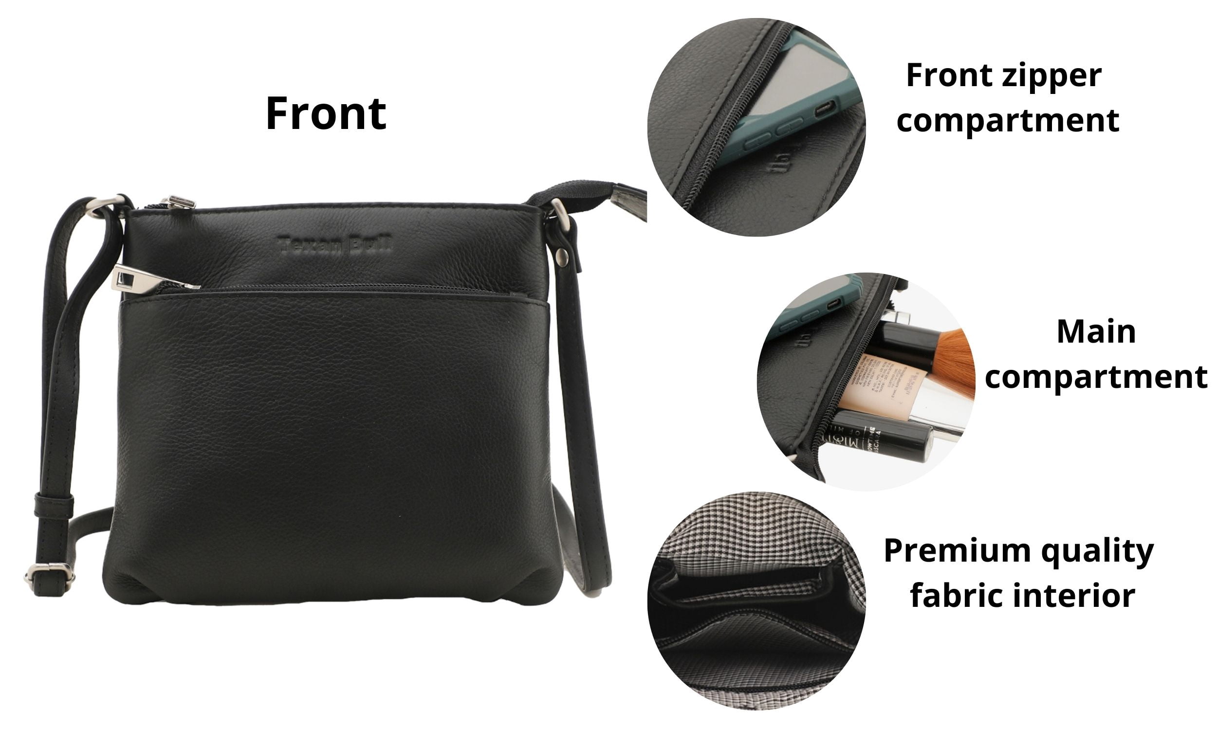 Texan Bull Leather Crossbody Bags For Women-Adjustable Shoulder Strap Women Purses Travel Handbags